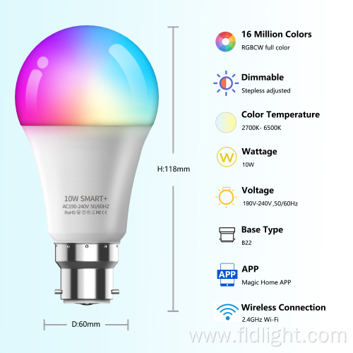 Tuya voice control color changing led bulb